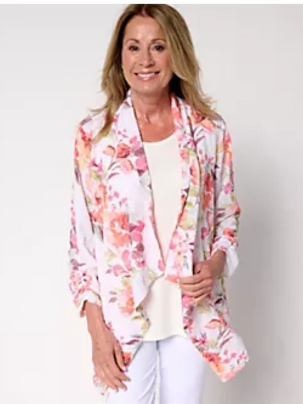 Susan Graver Textured Floral Cardigan/Tank Twin Set LP